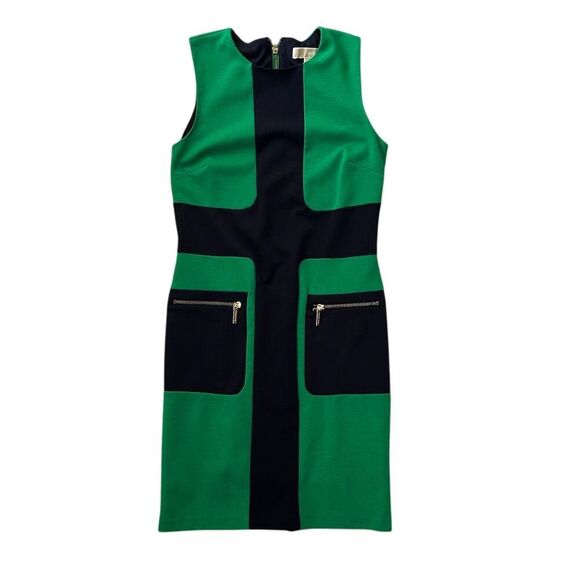 Michael Kors Women's Size 4 Green & Black Colorblock Sheath Dress - Picture 7 of 10